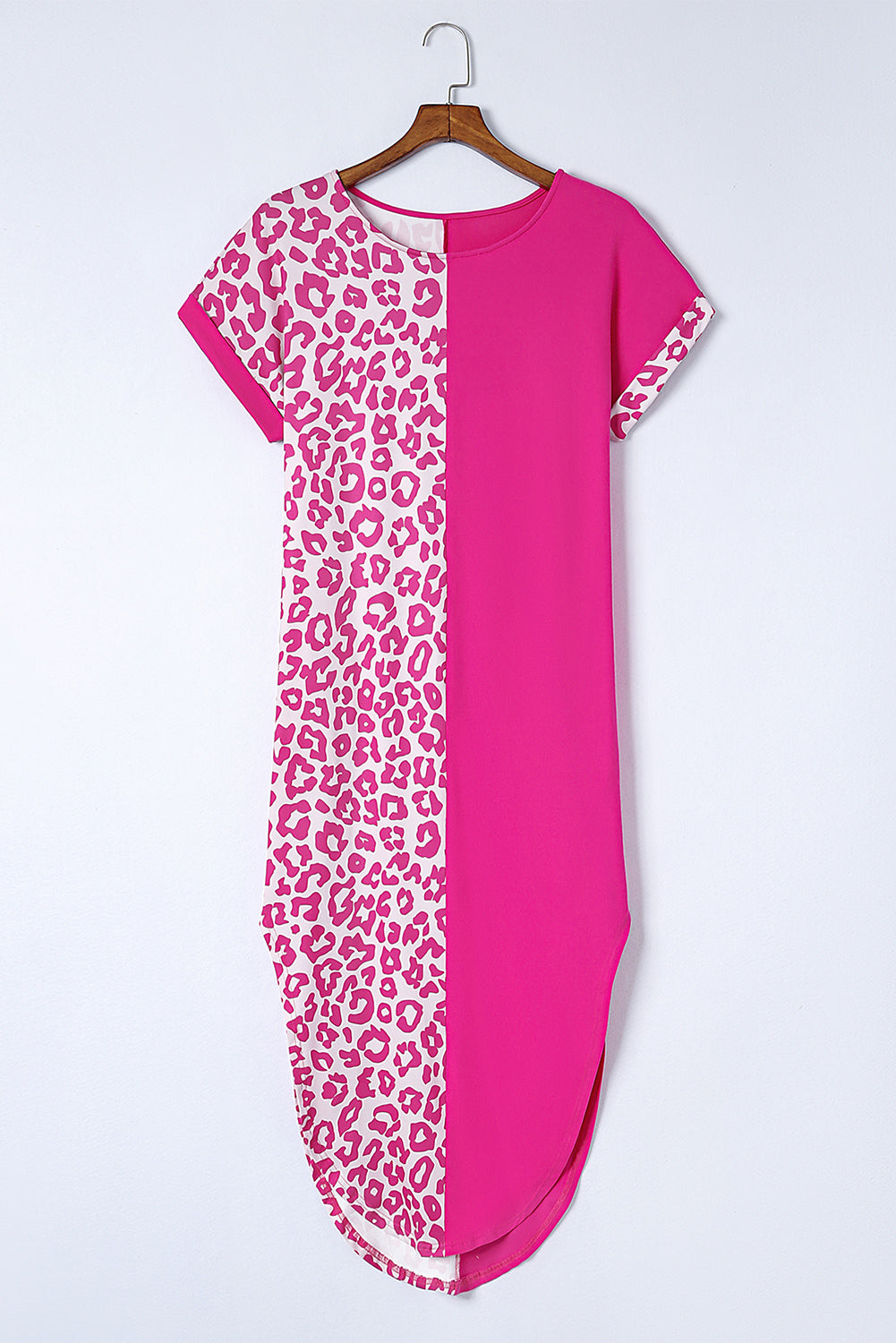 Multicolor Leopard Contrast Short Sleeve Plus Size T-shirt Dress