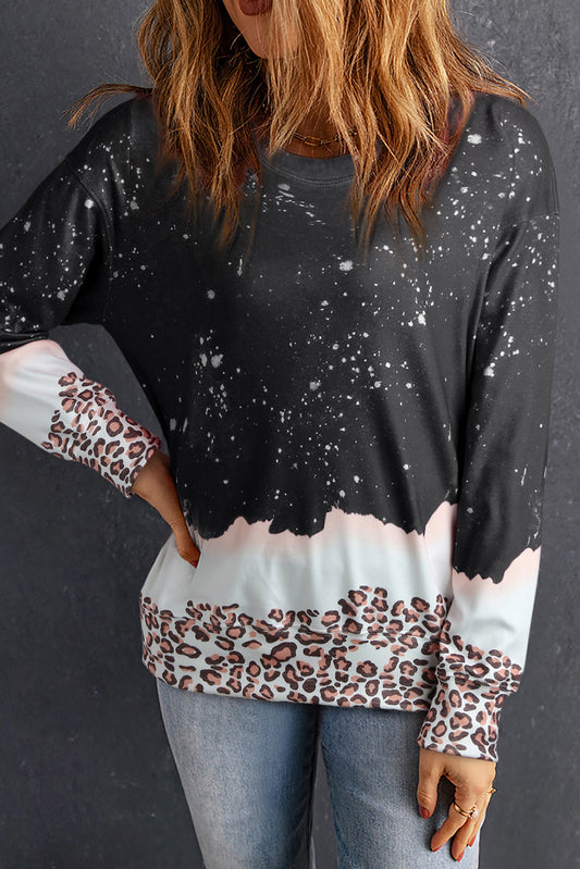 Fiery Red Leopard Bleached Heart Graphic Pullover Sweatshirt