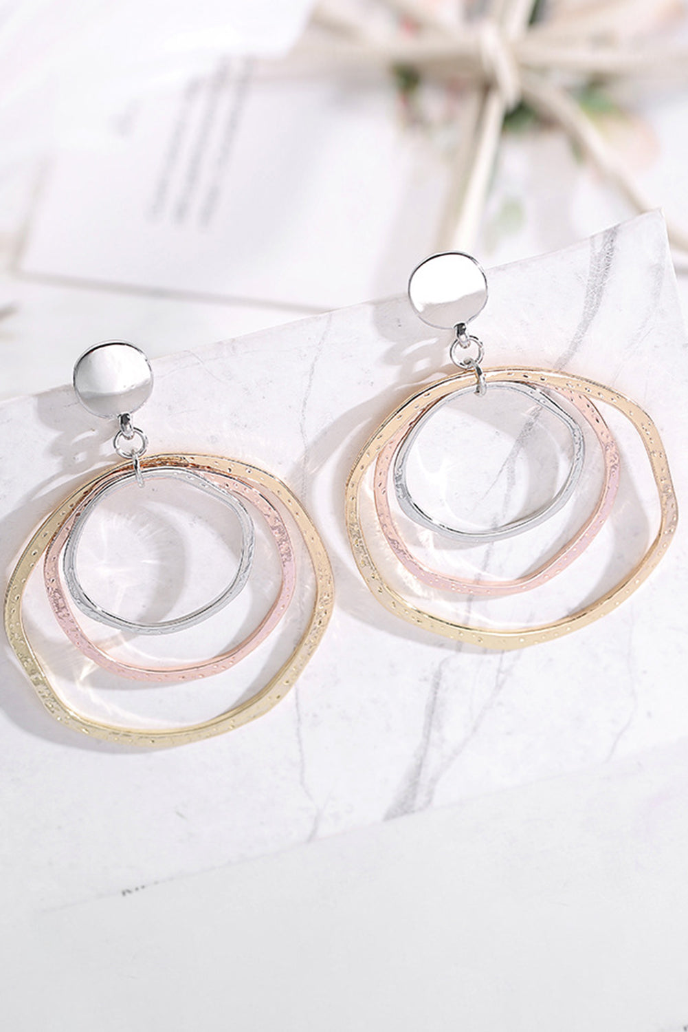 Silver 3-color Concentric Rings Dangle Earrings