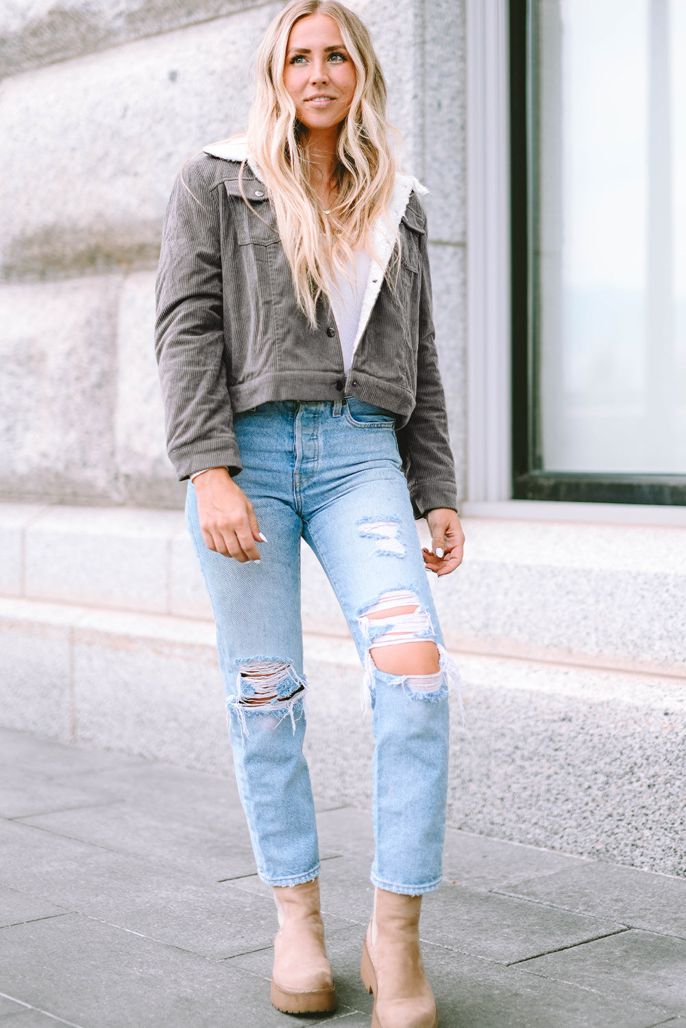 Fiery Red Corduroy Sherpa Snap Button Flap Jacket