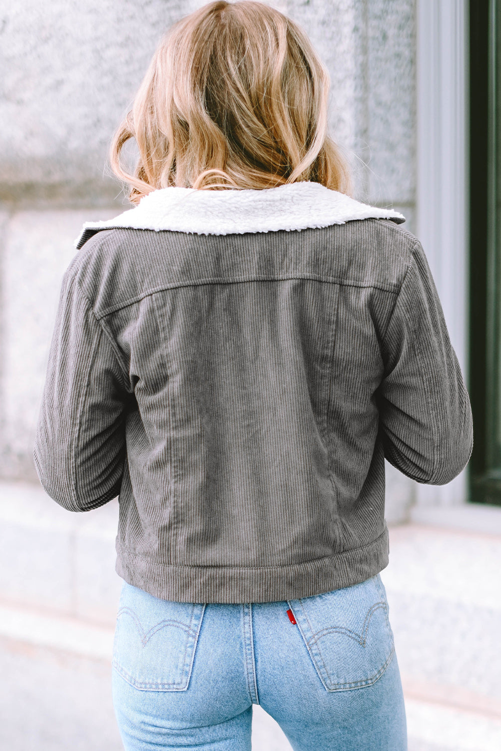 Fiery Red Corduroy Sherpa Snap Button Flap Jacket