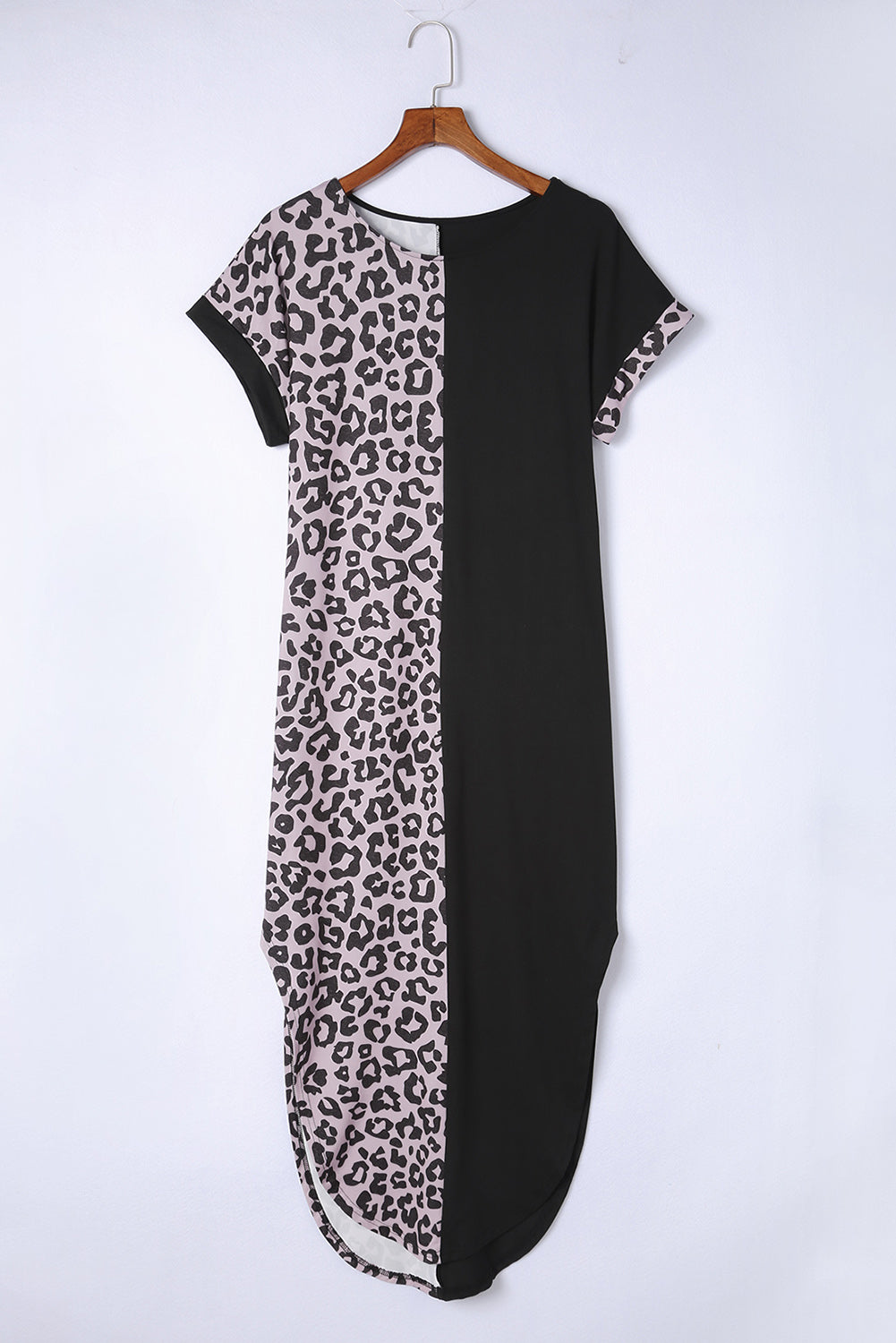 Multicolor Leopard Contrast Short Sleeve Plus Size T-shirt Dress