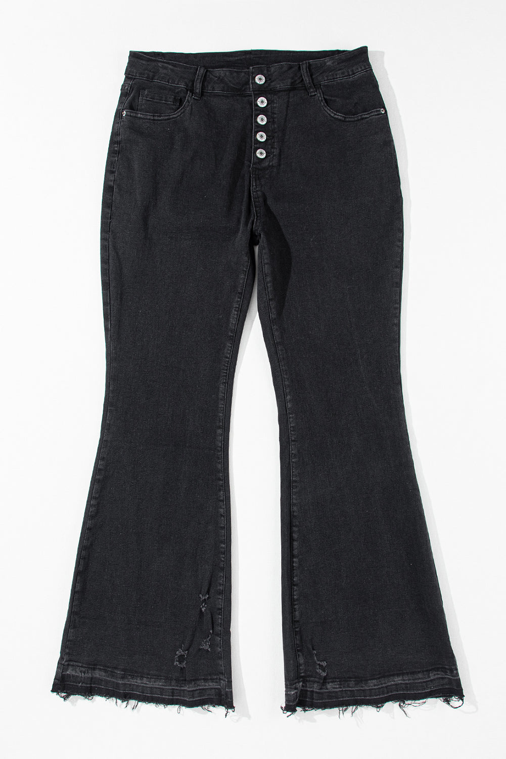 Black High Waist Button Front Flare Jeans