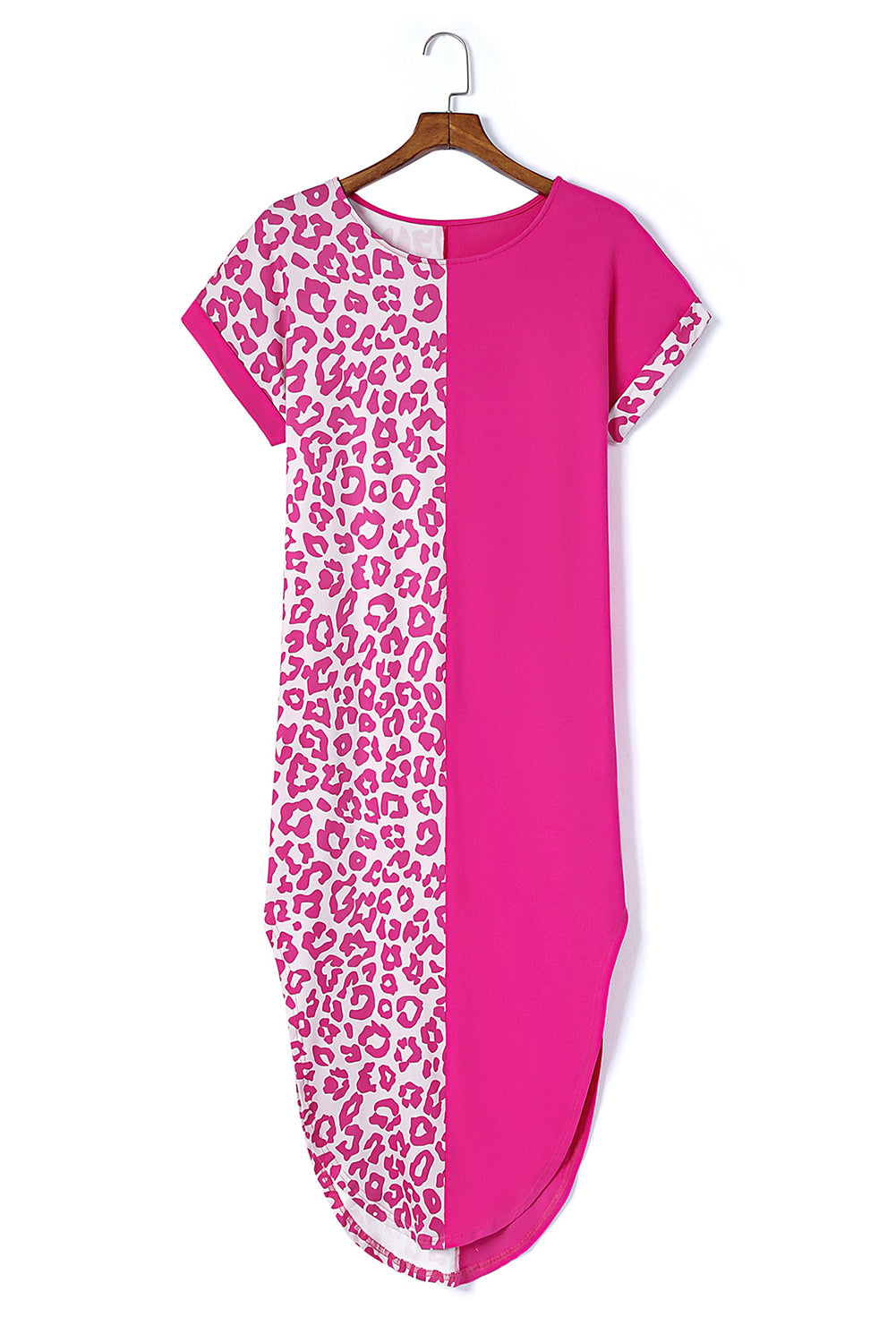 Multicolor Leopard Contrast Short Sleeve Plus Size T-shirt Dress