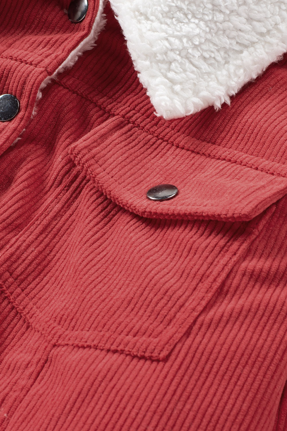 Fiery Red Corduroy Sherpa Snap Button Flap Jacket