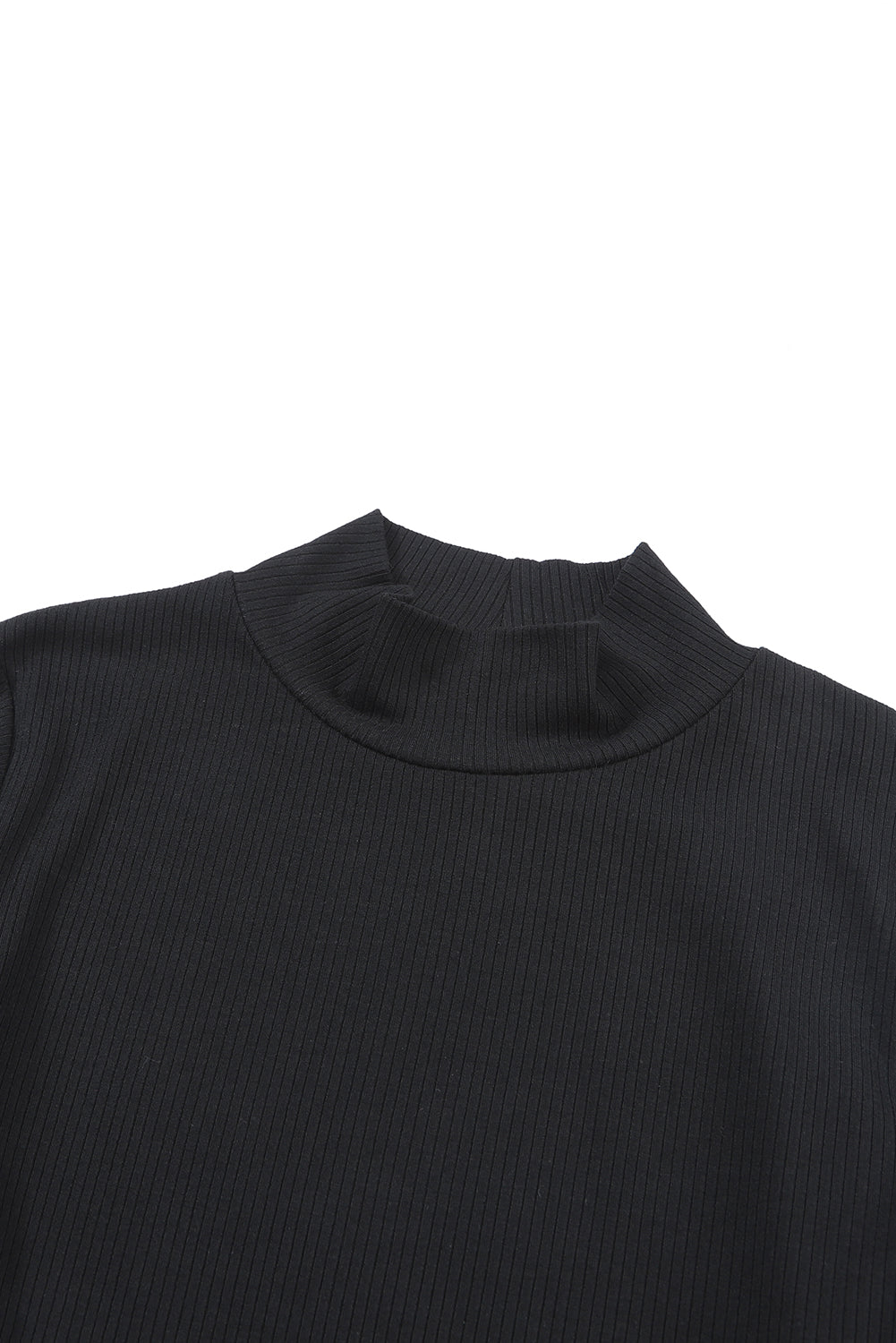 Black Ribbed Knit High Neck Long Sleeve Top