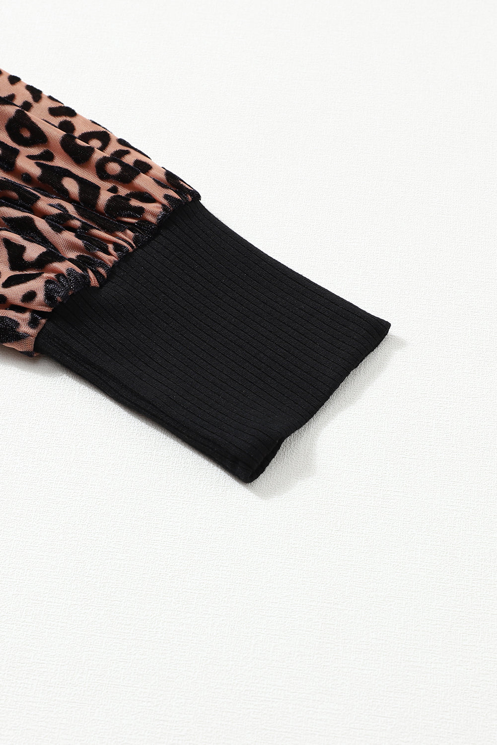 Black Leopard Patchwork Ribbed Knit Mock Neck Plus Size Top