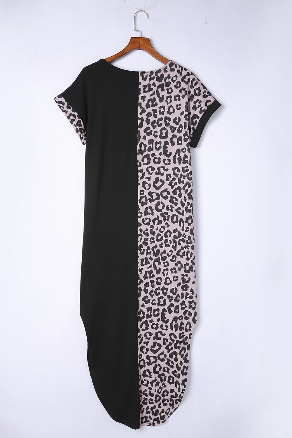 Multicolor Leopard Contrast Short Sleeve Plus Size T-shirt Dress