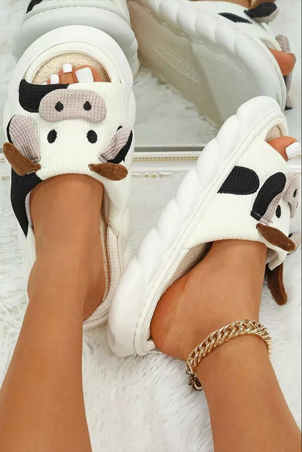 Camel Cartoon Cow Pattern Plush Lined Slippers