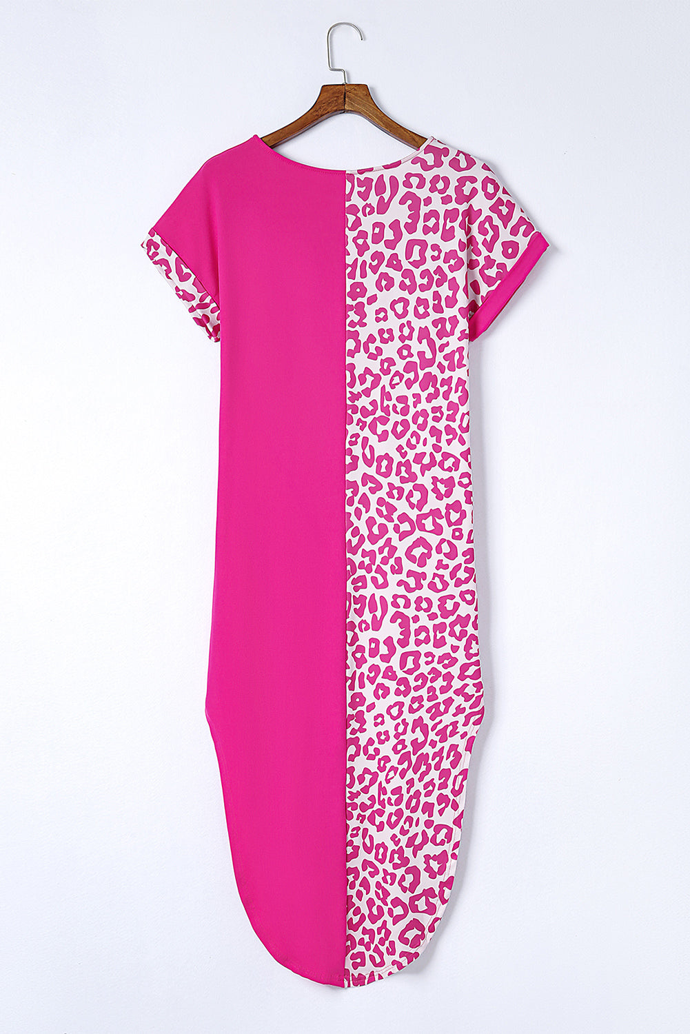 Multicolor Leopard Contrast Short Sleeve Plus Size T-shirt Dress