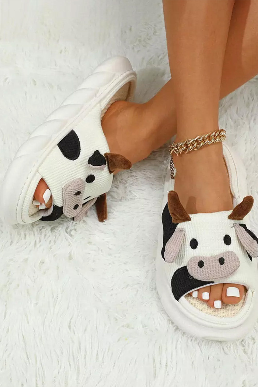 Camel Cartoon Cow Pattern Plush Lined Slippers